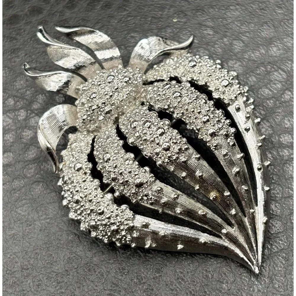 Vintage Monet Textured Strawberry Silver Tone Fruit Brooch Pin